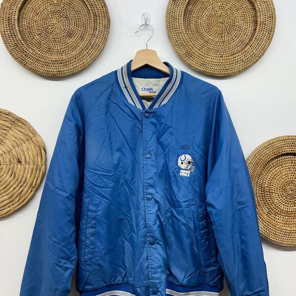 Vintage 80s 90s Chalk Line Blue Indianapolis Colts Football Varsity Jacket XL - Picture 4 of 11